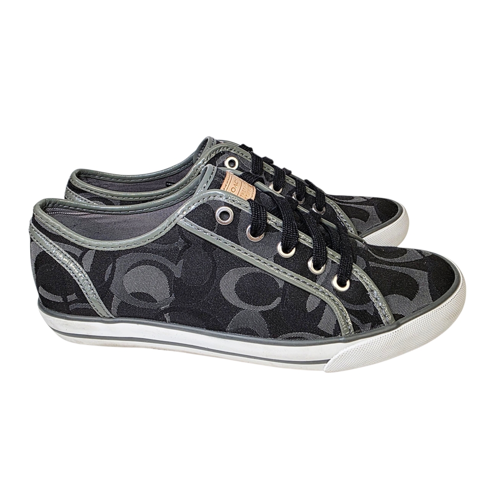 Coach Women's Dee Optic Black Grey Canvas Logo Sneakers Size 8